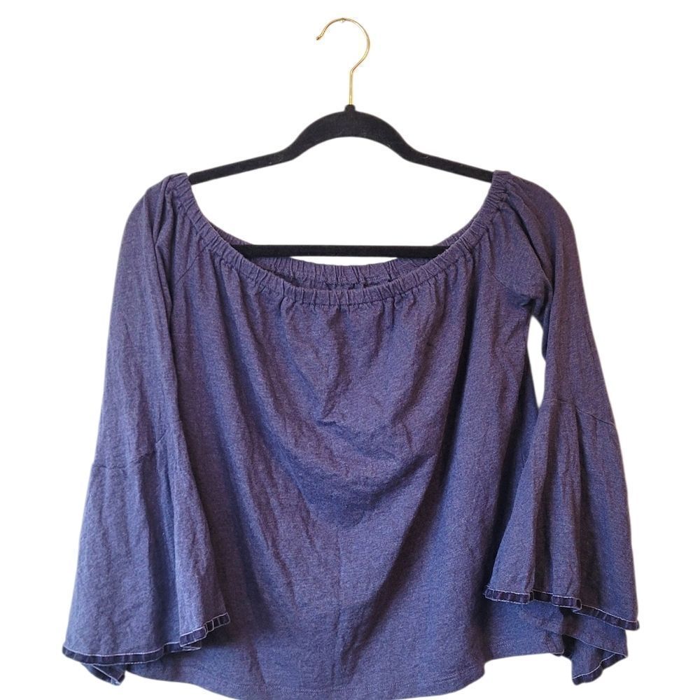 Loft Navy Blue Bell Sleeve Off Shoulder Blouse S